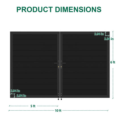 Mondaria Aluminum Double Fence Gate, 6FT H x 10FT W Outdoor Driveway Privacy Gate with Heavy Duty Metal Frame, Rustproof Powder-Coated Gate with Lockable Handle Kit (Posts Not Included)