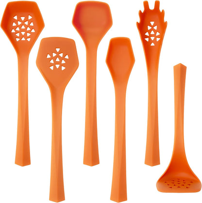 Heavy Duty Kitchen Utensils Set, 6 pc Nonstick Nylon, High Heat Resistant for Stovetop and Griddle, Orange