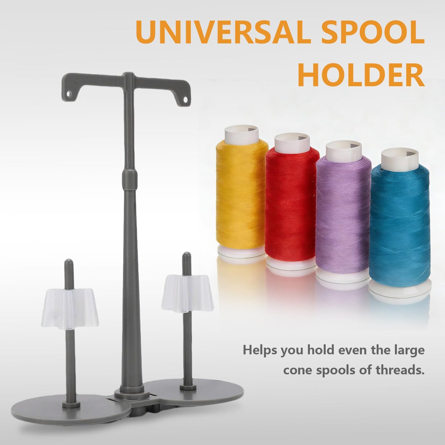 Simthread Universal Sewing Machine Thread Holder, Dual Spool Stand for Embroidery, Quilting and Sewing, Thread Spool Holder Accessory for Machines with Bobbin Winding Interface, Gray