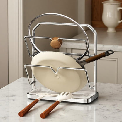 Lightinner Stainless Steel Pot Lid Rack, Kitchen Pot Lid Storage Organizer, Multi Functional Countertop Spoon Holder While Cooking, Silver, Double-Layer Model