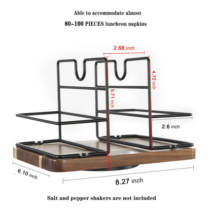 Napkin Holder for Table, Rotating Metal Napkin Holder with Salt and Pepper Shakers, Rotating Standing Napkin Dispenser for Kitchen Dining Table Decor, Not Including Salt and Pepper Shakers - Black