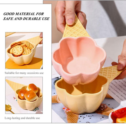 Decorative Small Ceramic Ice Cream Bowls with Handles, Porcelain Dessert Serving Bowl, Cute Snack Dish