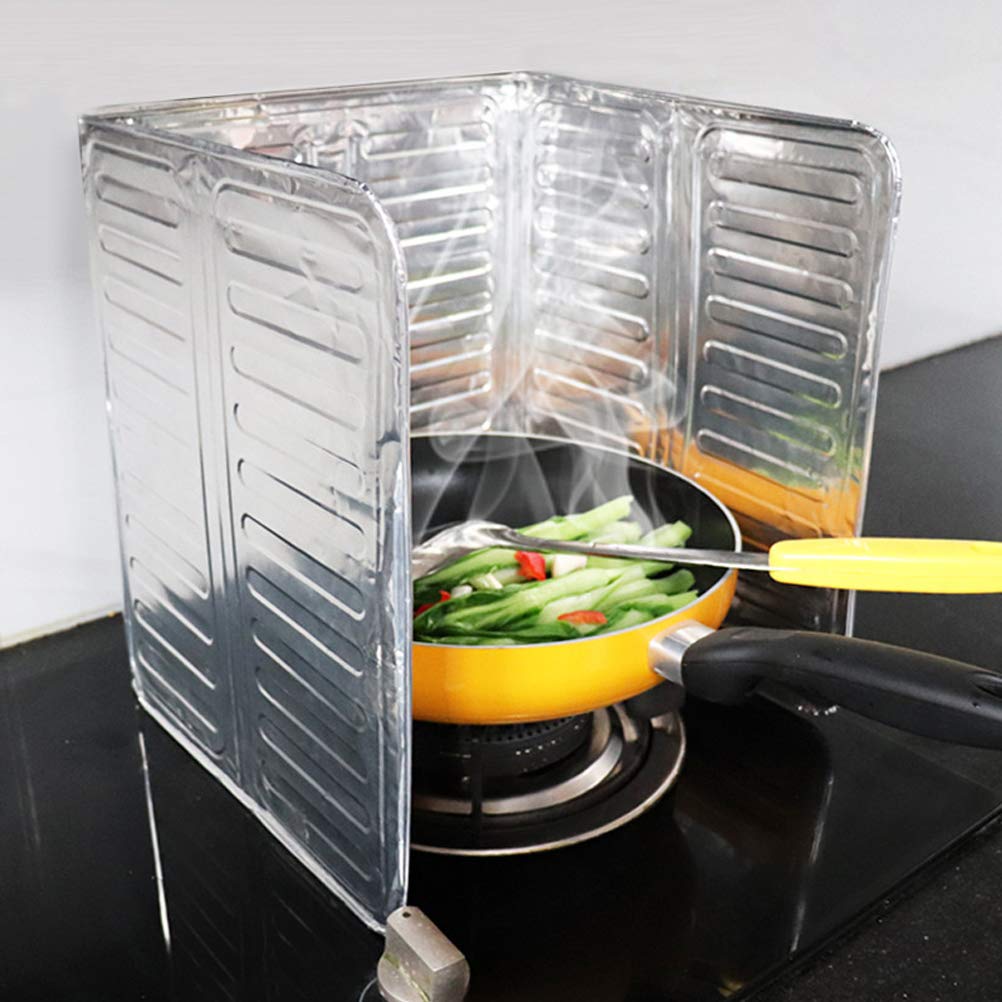 Hztyyier 3 Sided Oil Proof Aluminum Foil Splatter Guard Foldable Heat Insulation, Easy to for Kitchen Stove, Single or Double Stove Use (silver), Hztyyierbdghskgcvt-79