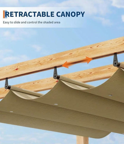 GAOMON 10x10Ft Wood Pergola with Retractable Canopy, Outdoor Patio Pergola with Sun Shade Cover, Durable & Rot Resistant, Cedar Wood Pergolas and Gazebos, for Patio, Deck, Garden