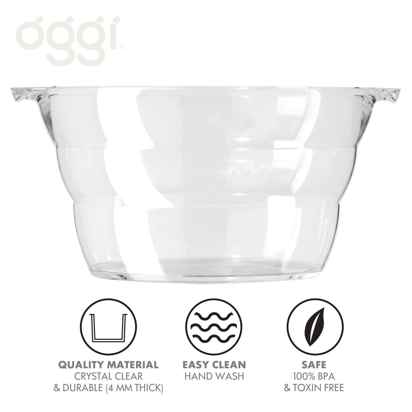 OGGI Acrylic Oval Party Tub - Clear Beverage Cooler w/Handles, Wine Cooler, Beer Chiller, Ideal Party Tubs for Drinks, Use Ice Tub for Indoor or Outdoor Bars, 18.5" x 11"