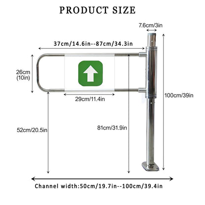 Manual 90° Pedestrian Gate, Automatic Closing Metal Double Door, One-Way Entry Security Turnstile for Supermarkets - Durable Silver 2.60m/23.6in Access Control Gate