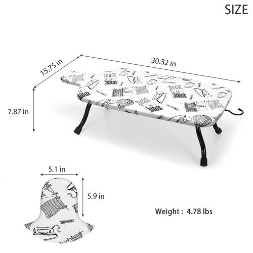 Duwee 15"x30" Table Top Ironing Board Extra Wide with Anti-Rust Hanging Hook and Removable Washable Cotton Cover, Steel Mesh Top Ironing Boards with 10mm Thicken Double Layers Feltpad and Foam,White