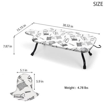 Duwee 15"x30" Table Top Ironing Board Extra Wide with Anti-Rust Hanging Hook and Removable Washable Cotton Cover, Steel Mesh Top Ironing Boards with 10mm Thicken Double Layers Feltpad and Foam,White