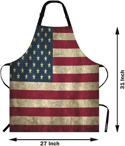 WONDERTIFY Rustic USA Flag Vintage Apron, Adjustable Bib Apron for Men Women, Suitable for Kitchen Cooking BBQ