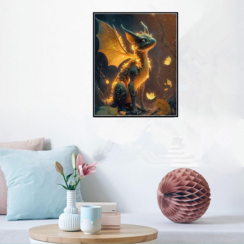 Pimio 5D DIY Diamond Art Painting Kits,Round Full Drill Dragon Diamond Art Kits for Adults Beginner, Perfect for Home Wall Decor and Gift