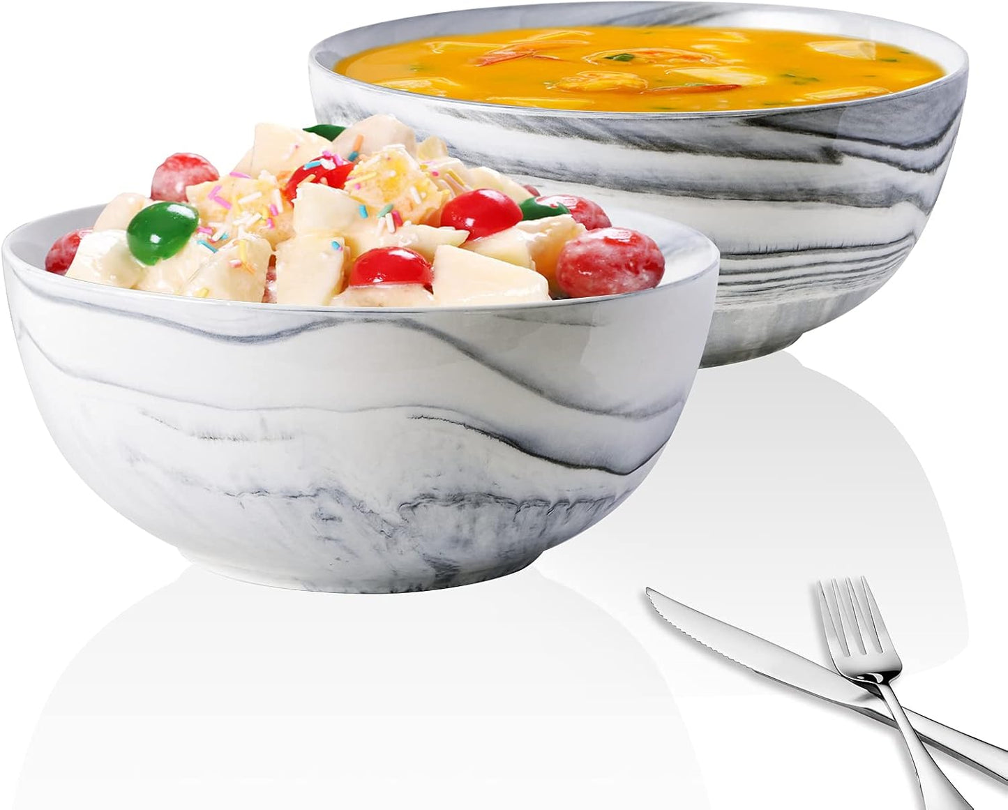 Yundu 9'' Deep and Large Mixing Bowls, 84 oz Porcelain Serving Bowls for Pasta, Fruit, Soup, Salad, Set of 2-Grey