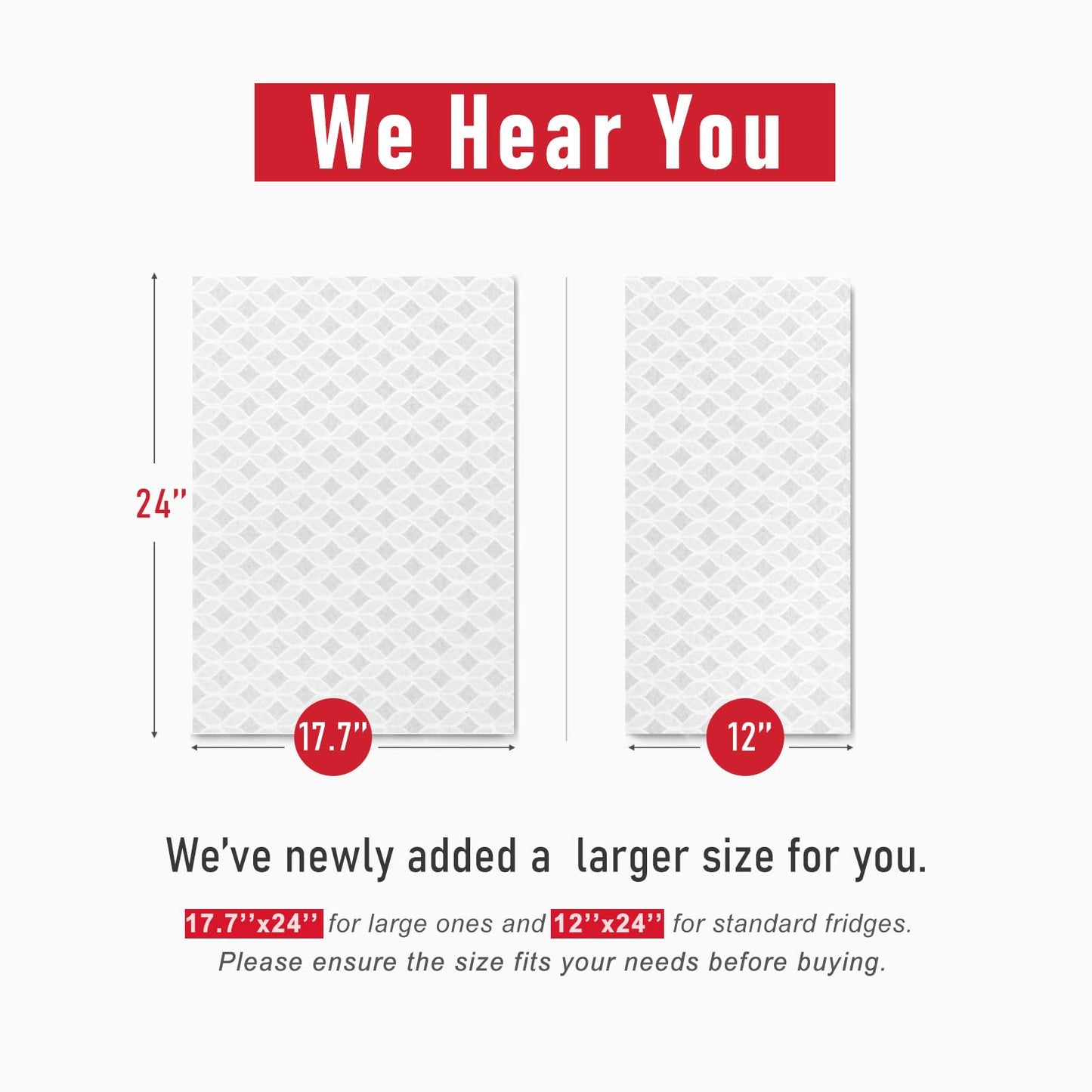 Cooyes Refrigerator Liners, Non-Slip Fridge Liners Washable, Absorbent Refrigerator Shelf Liner for Kitchen Cabinets, Non-Adhesive Refrigerator Mats Fridge bin Liners 12" x 24", 6Pcs