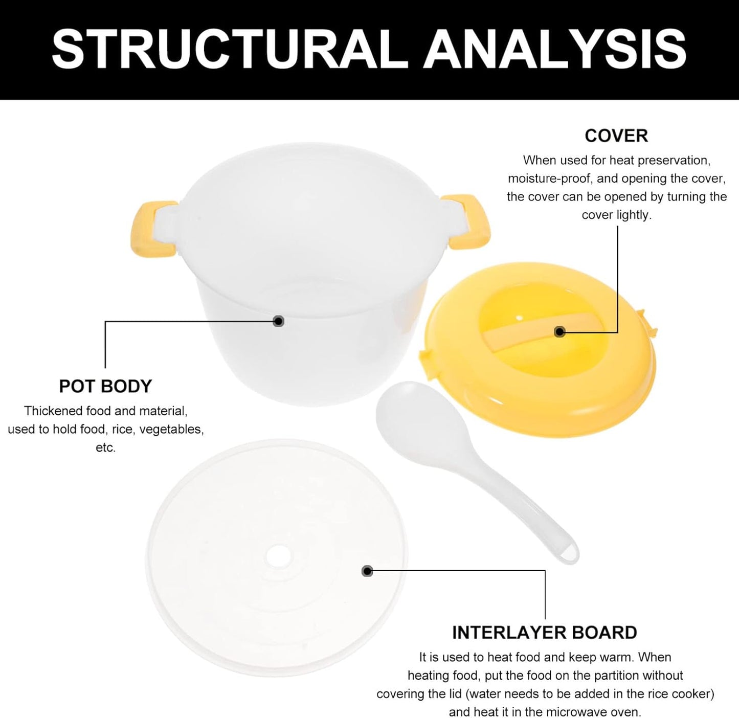 Microwave Rice Cooker Vegetable Steamer Set, Portable Non-Stick Pot for Cooking Soup, Rice, Stews, Oatmeal