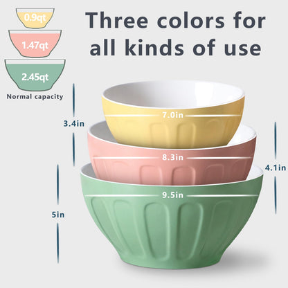 Lareina Ceramic Mixing Bowls Set of 3, Large Nesting Bowls for Serving/Baking/Prepping, Mother's Day & Housewarming/Wedding Gift, Oven/Microwave/Dishwasher Safe 3.2/1.7/1.2 Qt, Pastel Color