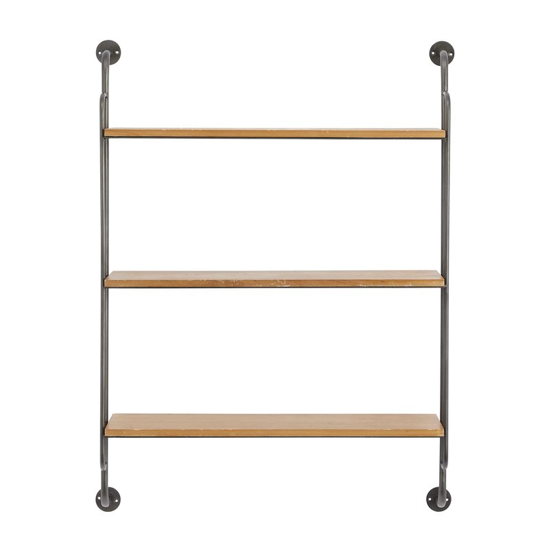 Deco 79 Industrial Metal Shelf Wall Storage Shelves for Bedroom, Living Room, Bathroom, Kitchen, Office and More, 25" L x 7" W x 33" H, Brown
