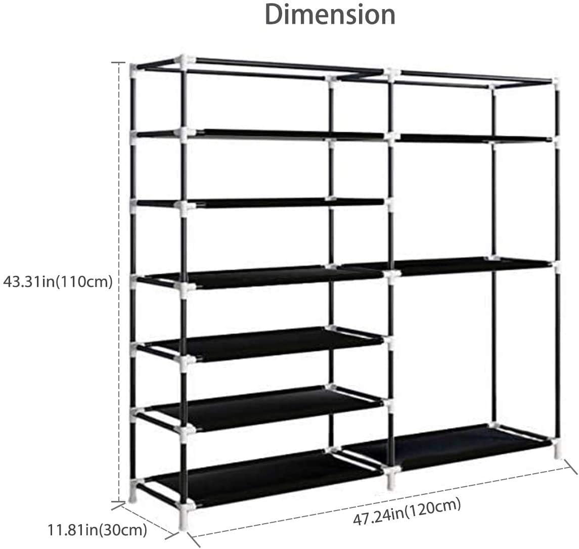 Shoe Rack Storage Organizer, 7 Tier Double Row Free Standing Rack for 24-27 Pairs with Dustproof Cover