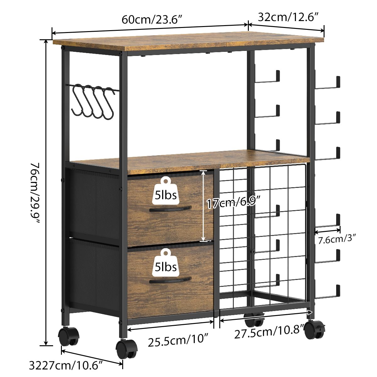 KANEODOT Storage Cart Compatible with Cricut, Roll Holders with 2 Drawers, Rolling Craft Cabinet Table for Accessories Holder,Tool Hook for Craft Room Home