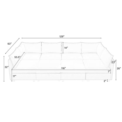 129-Inch Oversized 8 Seat Modular Cloud Sofa Deep Seat Storage Sectional Sofa Couch Free Combination W/Movable Ottomans,L/U Shaped Chenille Upholstered Convertible Sleeper Couch for Home Apartment