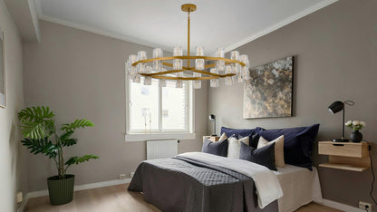 MeiYDeng 36 Inch Gold Crystal Wagon Wheel Chandelier, Modern Farmhouse Round 36-Lights Pendant Lighting Fixture, for High Ceilings Living Room, Bedroom, Foyer