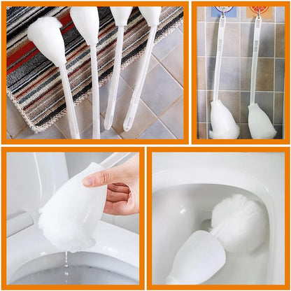 Abaodam White Toilet Brush Cleaners, Soft Toilet Bowl Brush Mop with Long Handle, 4pcs Toilet Scrubber Cleaning Brush