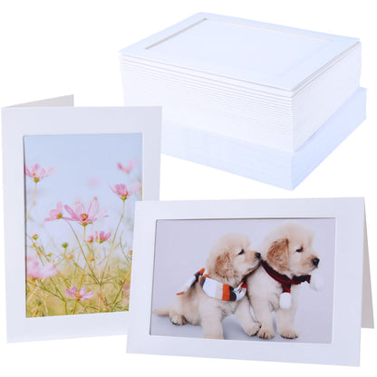 Litpoetic 50 Count Photo Frame Cards with Envelopes 4x6 Paper Picture Frame Notecards Photo Card Holder and Envelopes Set for Mother's Day Father's Day Graudation Wedding Birthday Classroom DIY-White