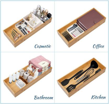 Bamboo Drawer Organizer, Kitchen Utensil Tray, Cutlery Holder, Office Desk Supplies (8.9x3x2.6 inch)