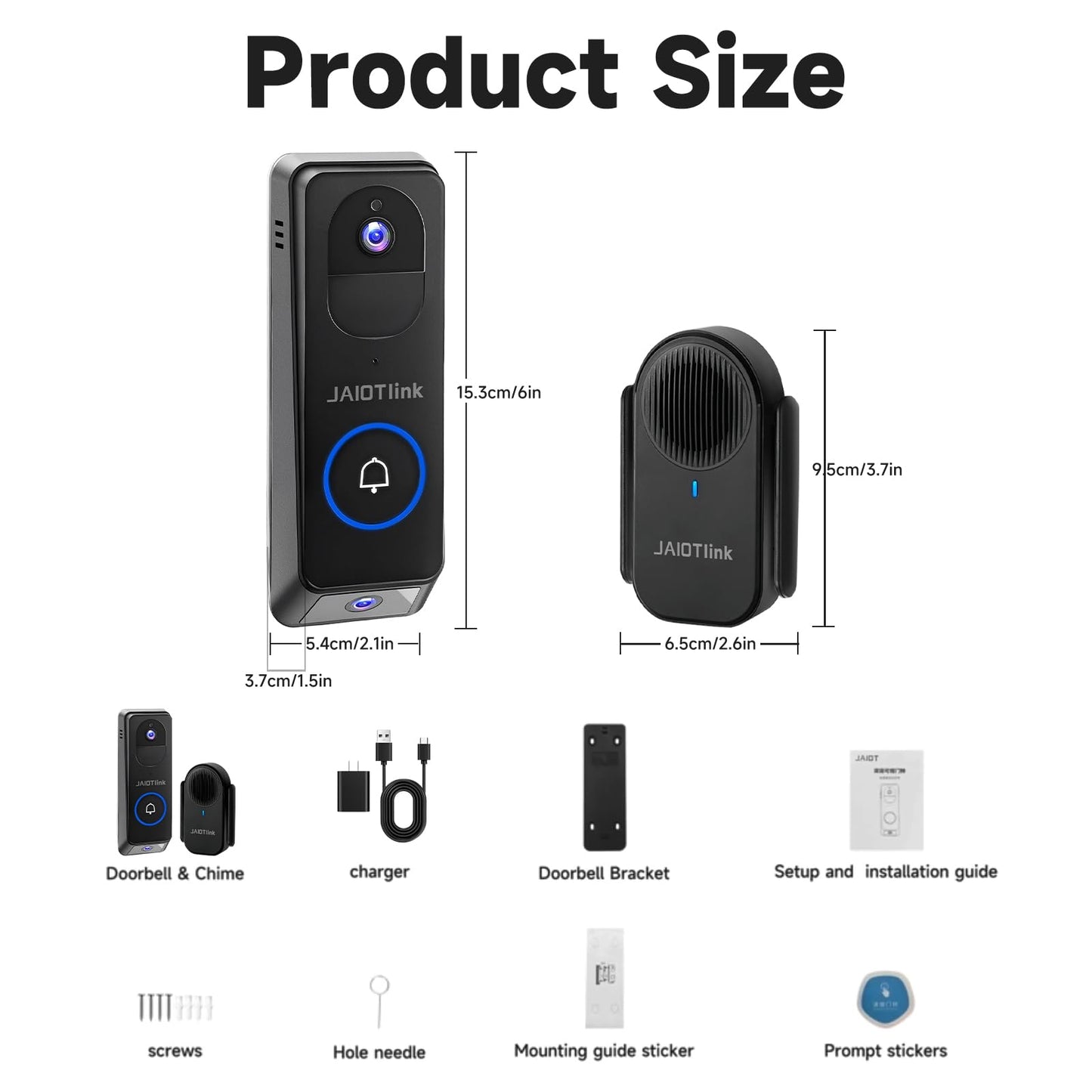 2K Dual Lens Video Doorbell Camera Wireless with Chime, Package Protection, 64GB SD Card, Voice Changer, 2-Way Audio, Night Vision, Compatible with Alexa