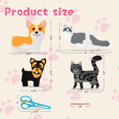 CiyvoLyeen Sewing Kit for Kid Beginner Arts & Crafts 12 Easy DIY Projects of Stuffed Sewing Set Animal Toys of Puppies & Kittens Kit Toy Gift for Girl Boys Learn to Sew Ages 6 7 8 9 10 11 12