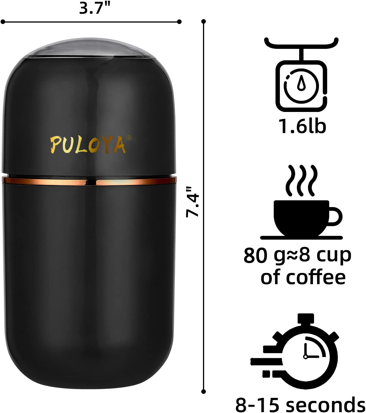 Electric Coffee Grinder for Beans, Spices, Herbs, Grains, Nuts - 2.8 oz, Stainless Steel Blades, Black