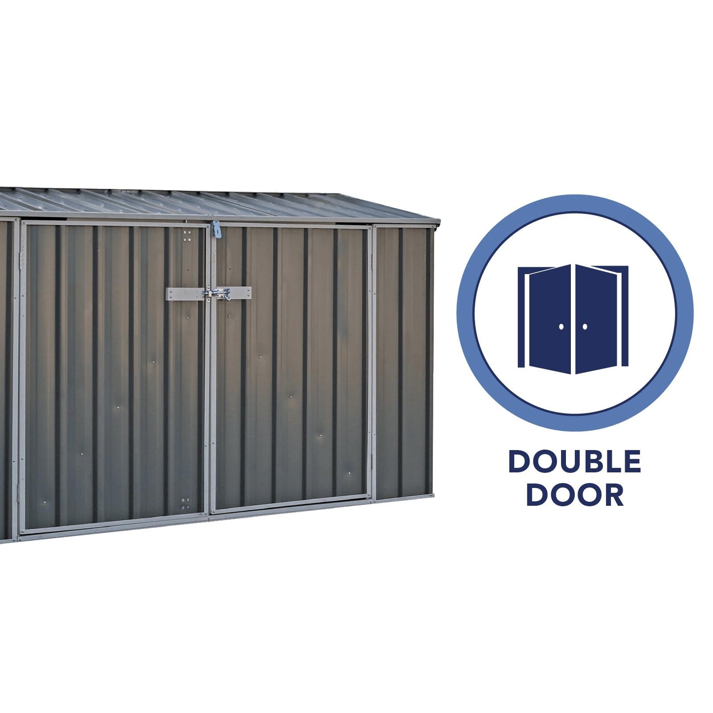 Absco Durango 2.5 Ft. x 7.5 Ft. Metal Storage Shed DIY Two Door Woodland Gray Galvanized Steel Bike Shed for Tools, Lawn & Garden Equipment, Outdoor Patio Furniture, Garden Lean to Shed Kit