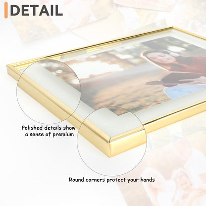 AhaGo Wall Floating Frame, 8"×10", Gold, Wall Mounting or Wall Leaning, For Photo 6×8, 5×7, 4×6, Classy Gift For Festival, Wedding, Anniversary, Home or Office Décor