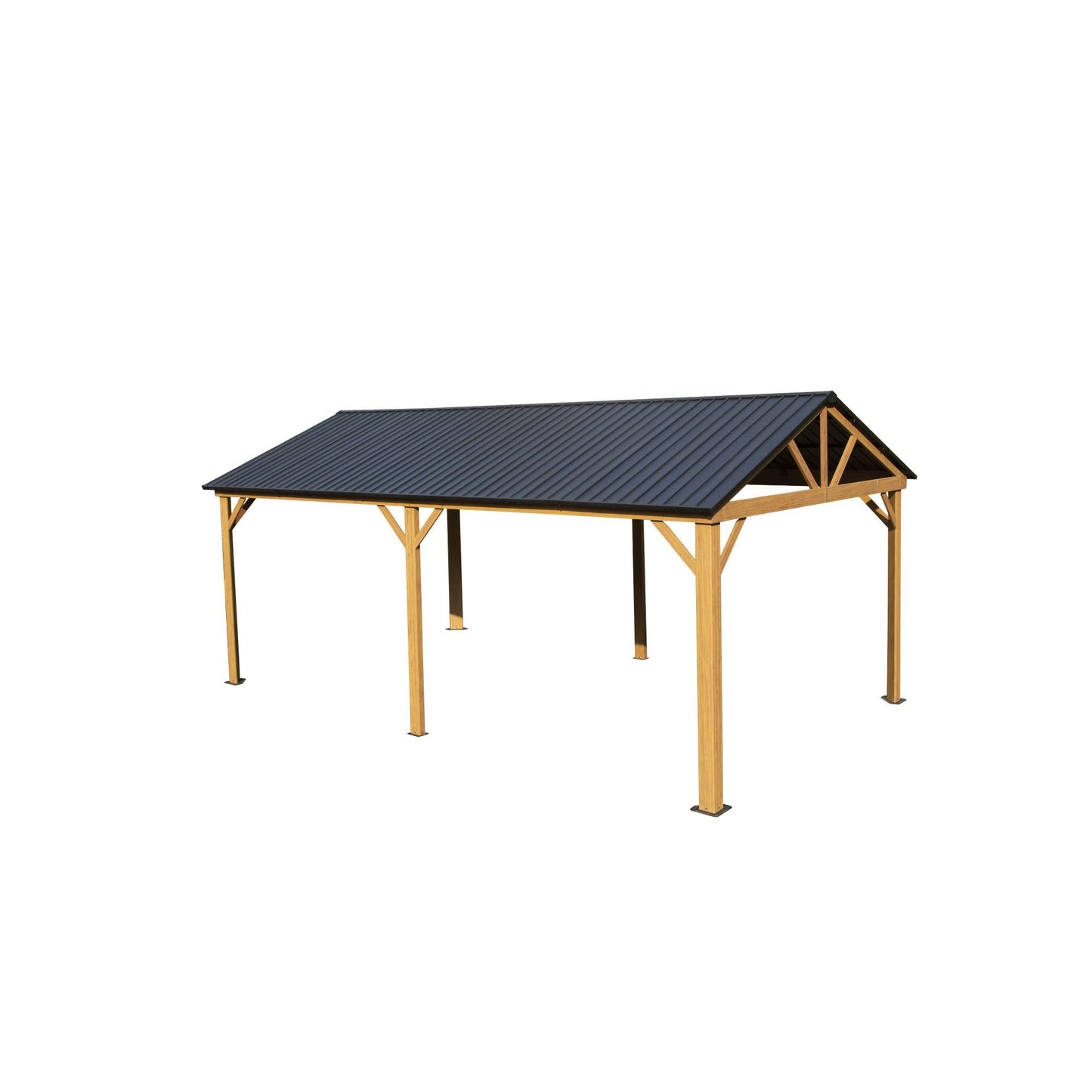 GOWE 12x20ft Hardtop Gazebo, Galvanized Steel Gable Roof Gazebo Pergola with Wood Grain Aluminum Frame, Outdoor Permanent Gazebo Pavilion for Patio, Garden (Yellow Brown)