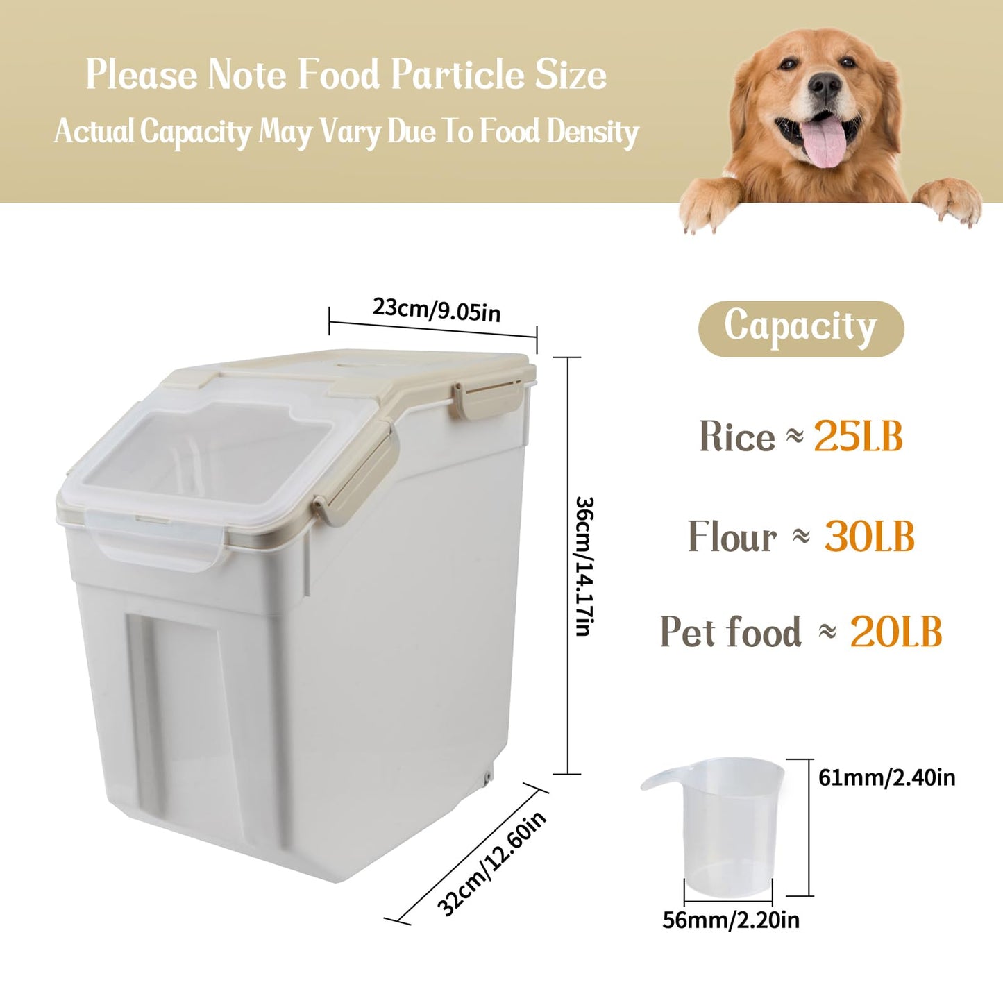 Begino Large Flour Storage Container Bin 25lb, 4Pack Airtight Rice Storage Containers with Wheels Seal Locking Lid, BPA Free with Measuring Cup&Scoop for Flour, Rice, Grain(Gray)