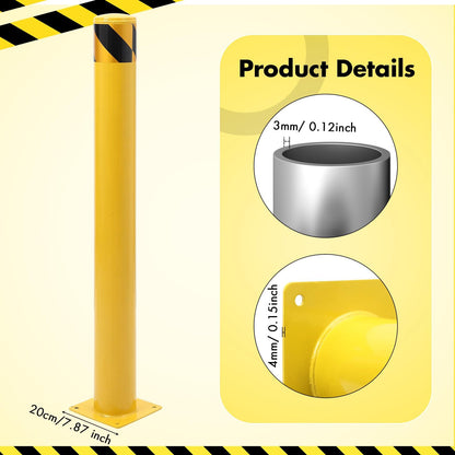 4 Pack Safety Bollard, 30 x 4.5 Inch Steel Bollard Post, Yellow Parking Post, Removable Safety Barrier with Anchor Bolts, High Visibility Driveway Barrier for Construction, Traffic Control, Warehouses