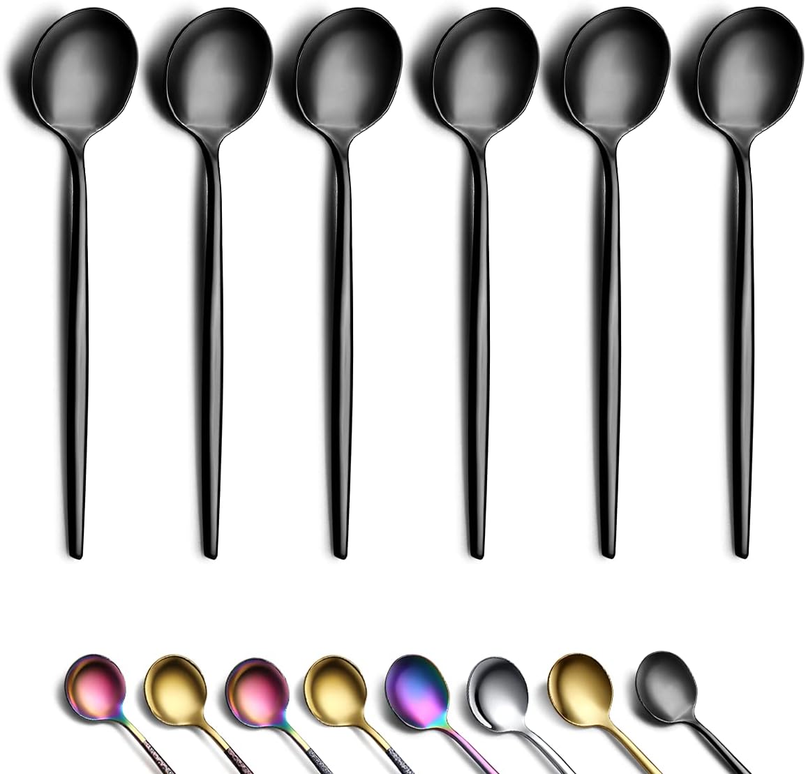 Black Coffee Spoons Set of 6, Kyraton Stainless Steel 5.1" Titanium Plating Demitasse Spoons, Dishwasher Safe