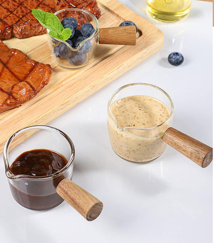 Glass Creamer Coffee Milk Sauce Serving Pitcher with Wood Handle