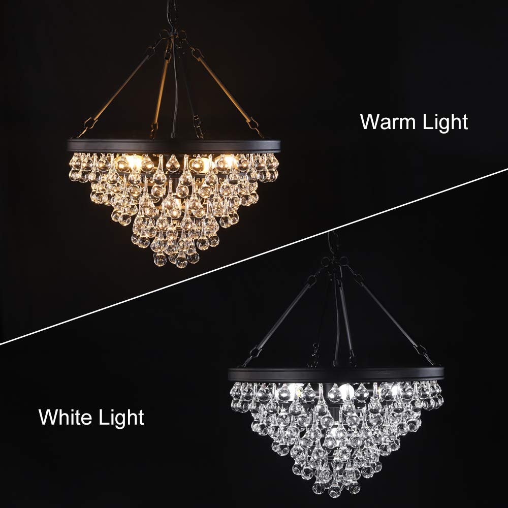Wellmet Modern Crystal Chandeliers, 6 Lights Black Chandeliers for Dining Room, Farmhouse Ceiling Light Fixture for Foyer, Bedroom, Living Room, Entryway, Kitchen Island, 20”Dia