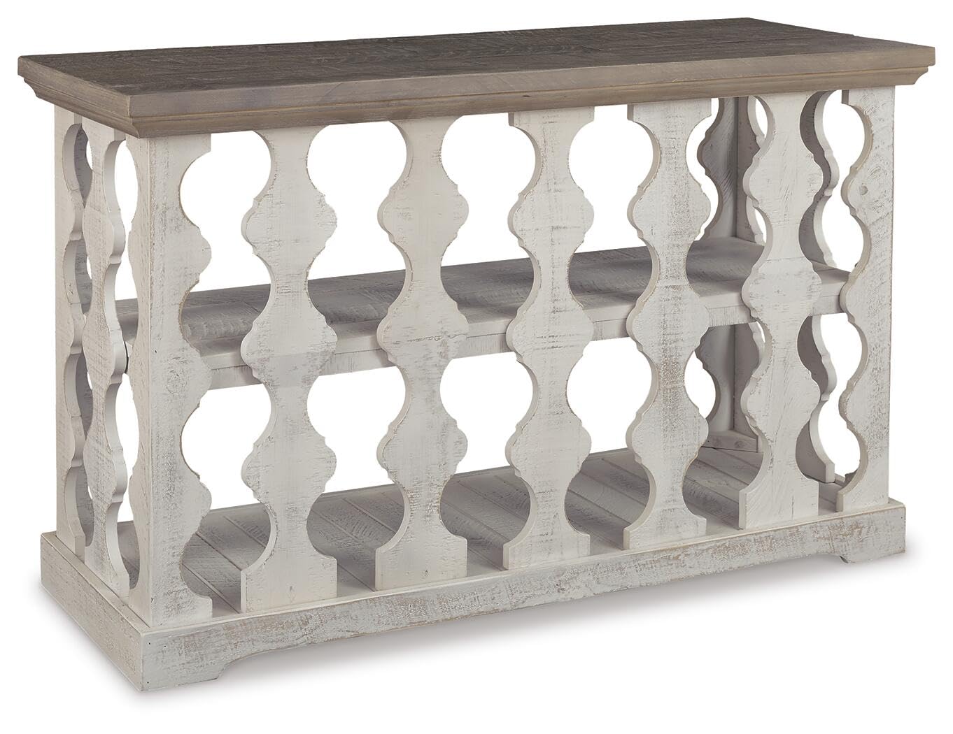 Signature Design by Ashley Havalance Farmhouse Console Sofa Table, Fixed Shelf, Pine Wood, 45.5" W x 17.25" D x 27.88" H, Distressed Finish, Gray & White