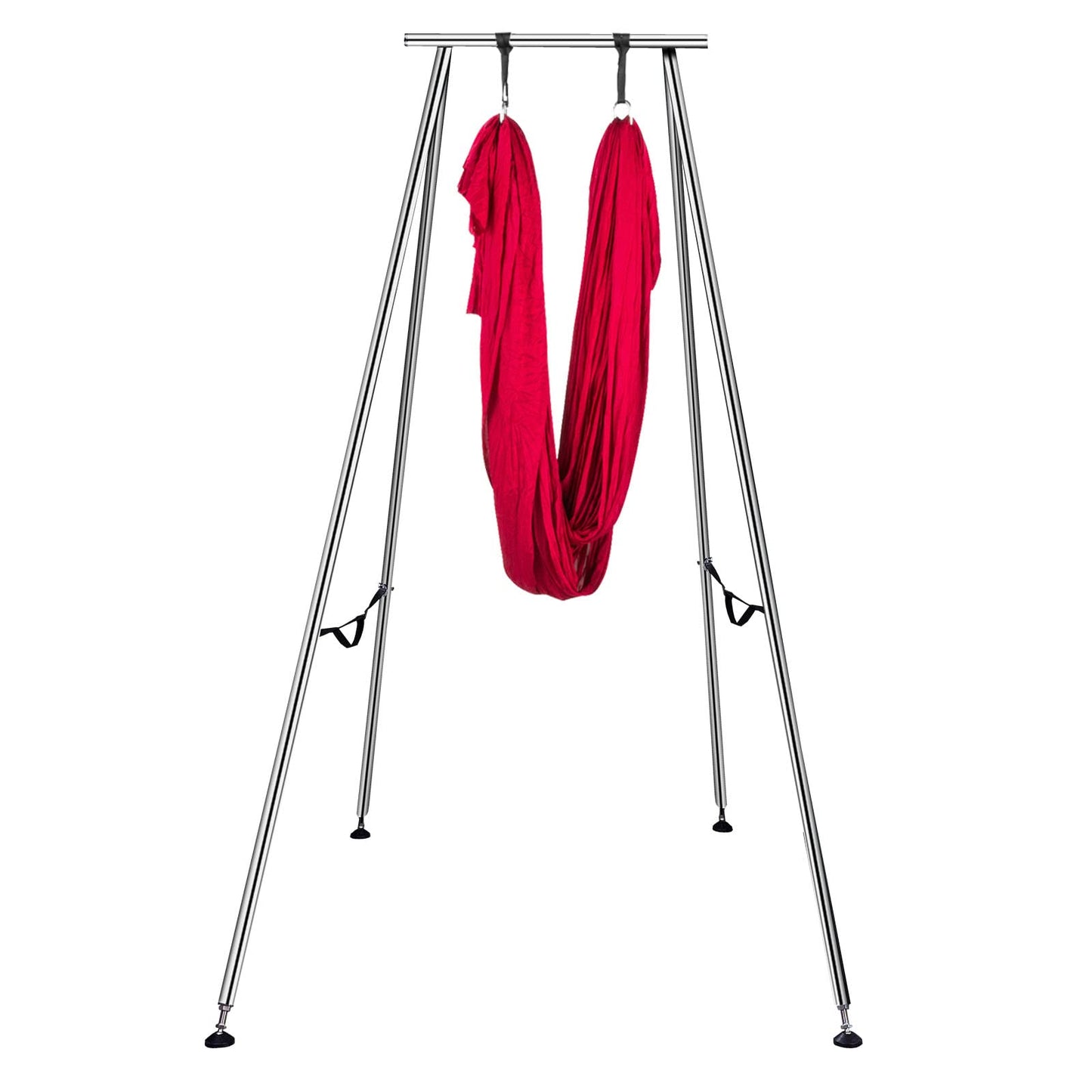 Happybuy Yoga Sling Inversion, 9.6 FT Inversion Yoga Swing Stand 68lbs, 551lbs/250kg Aerial Yoga Frame with 236in/6m Yoga Swing Inversion Sling Body Yoga Bundle Safety Belts Wine Red