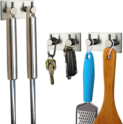 Wall Mounted Coat Hook Rail, Self Adhesive Stainless Steel Hanging Hooks Rack for Hallway Kitchen Storage (2-hook)