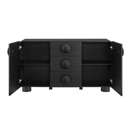Modway Sonnet Retro Curved Sideboard in Black – 57 Inch Modern Buffet Cabinet with Circle Knobs – Credenza Cabinet with 3 Drawers – TV Stand Media Cabinet for Living Room, Home Office, Lounge Area