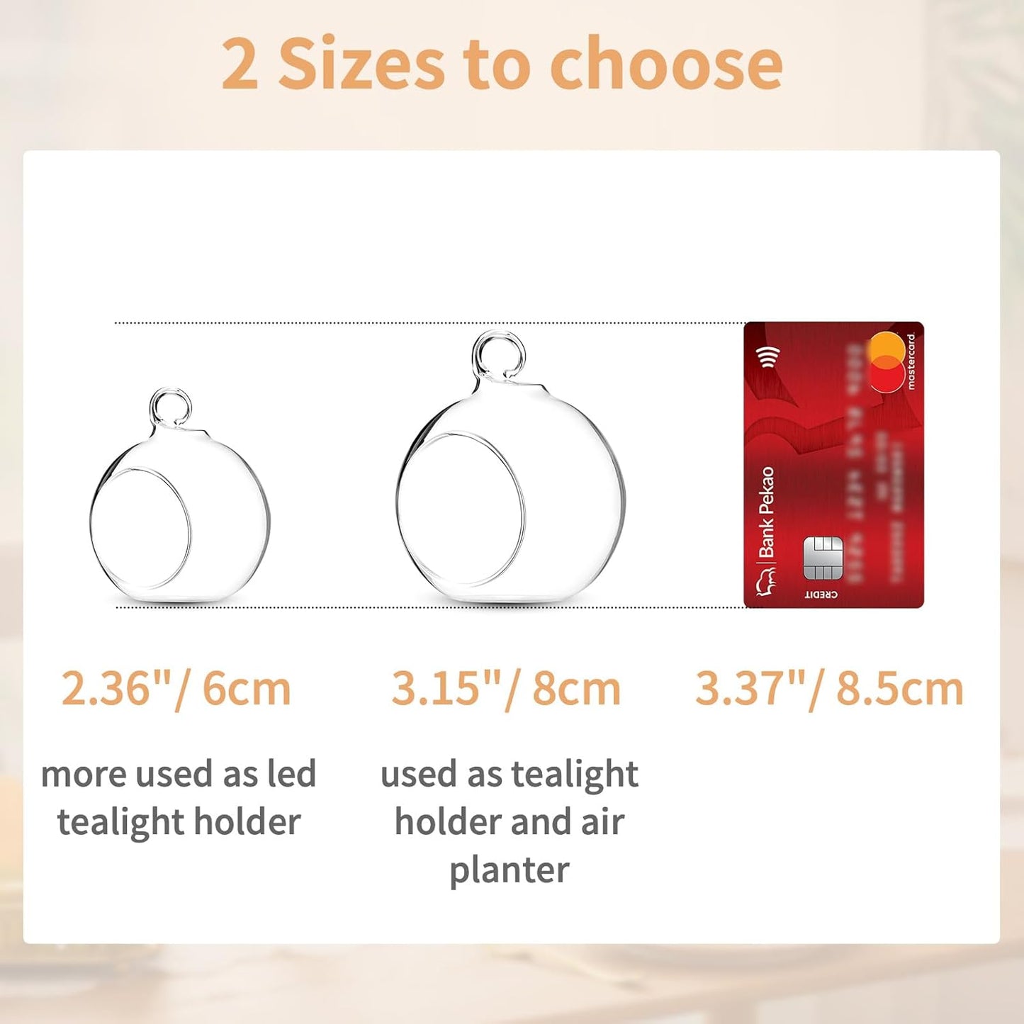 24 3.15"/ 8cm (20 4 Pcs Hanging Glass Tealight Holder Globe, Plant Terrariums Glass Orbs, Air Plants Tea Light Candle