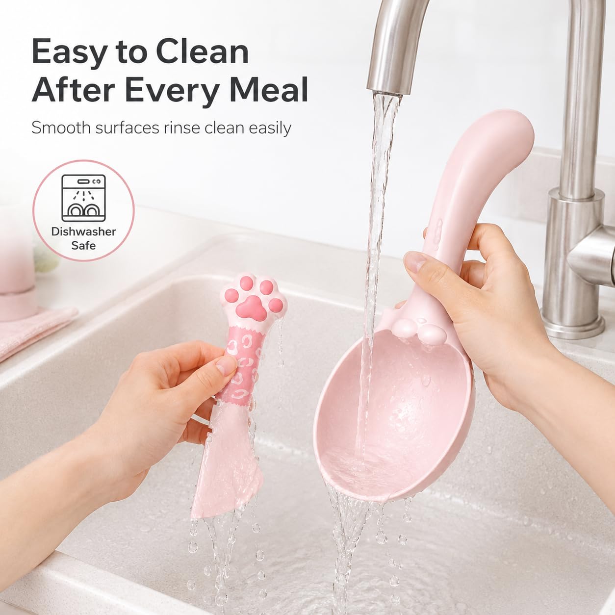Meow&Woof Cat Food Scoop and Wet Food Spatula Set, 2-Piece Pet Food Measuring Scoop with Bag Clip, Approx. 1 Cup Dry Food Scooper & Silicone Can Spoon for Dogs and Cats, Pink