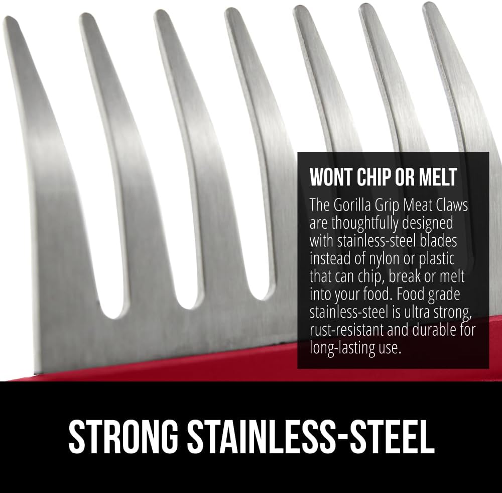 Gorilla Grip Oversized Stainless Steel Meat Shredder Claws for Shredding Chicken, Pulled Pork, and Meats
