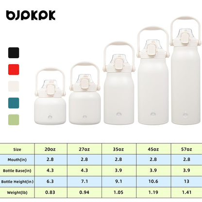 BJPKPK Insulated Water Bottles with Straw, 27 oz Cute Water Bottles with Handle, BPA Free Stainless Steel Metal Jug, Easy Carry Flasks for Men & Women, White
