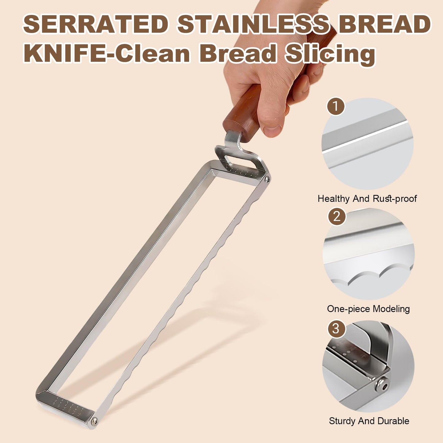 DIAFA Sourdough Bread Slicer for Homemade Bread, Stainless Steel Serrated Bread Knife with Wooden Handle and 6 Precise Scale Markings, Manual Bread Slicer Cutter, Bread Bow Knife
