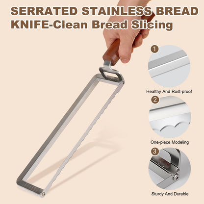 DIAFA Sourdough Bread Slicer for Homemade Bread, Stainless Steel Serrated Bread Knife with Wooden Handle and 6 Precise Scale Markings, Manual Bread Slicer Cutter, Bread Bow Knife