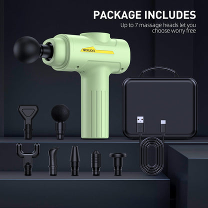 Massage Gun,Massage Gun Deep Tissue for Pain Relief with 7 Massage Heads & 6 Speeds and Carrying Case (Green)