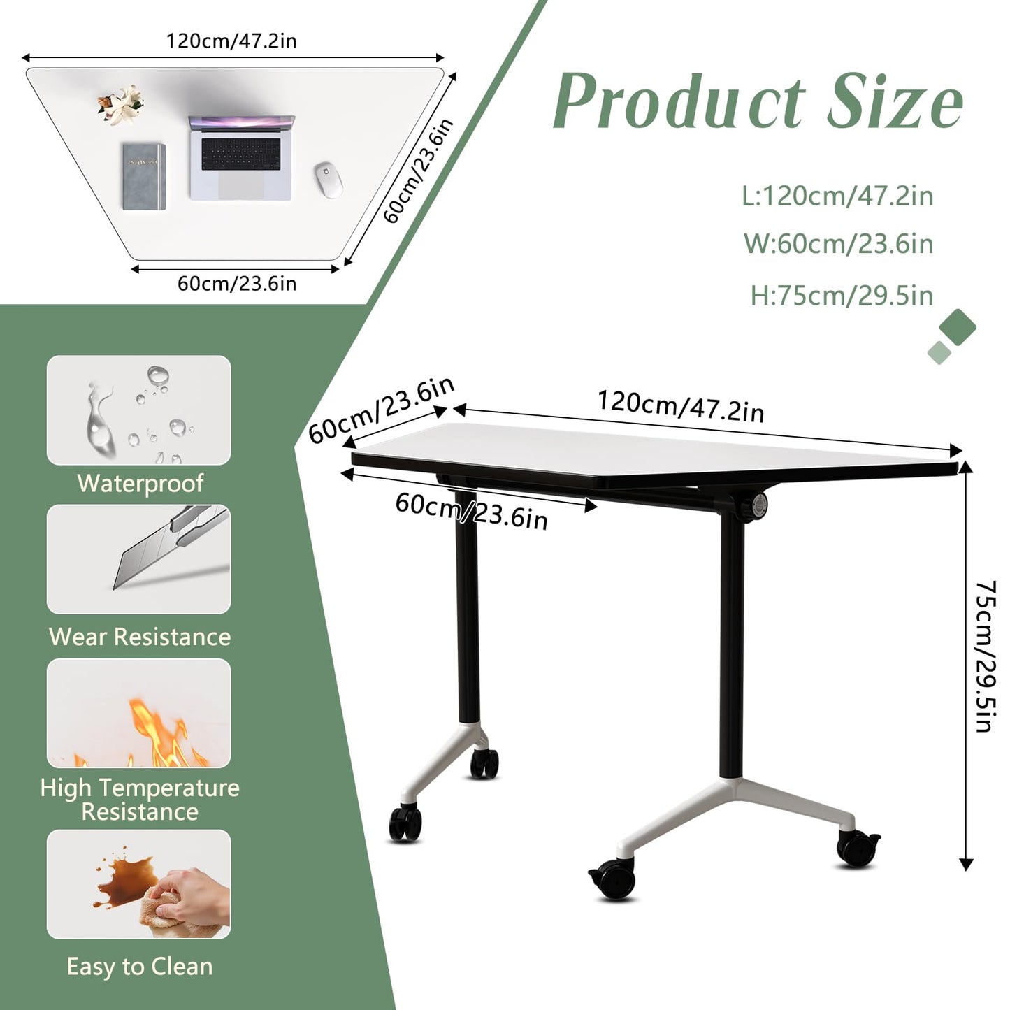 2 Pack Folding Conference Table,T-Shaped Conference Room Tables with Wheels, 47.2 in Modern Conference Table,Mobile Modular Seminar Meeting Desk for Classrooms,Office & Seminar (2, White)