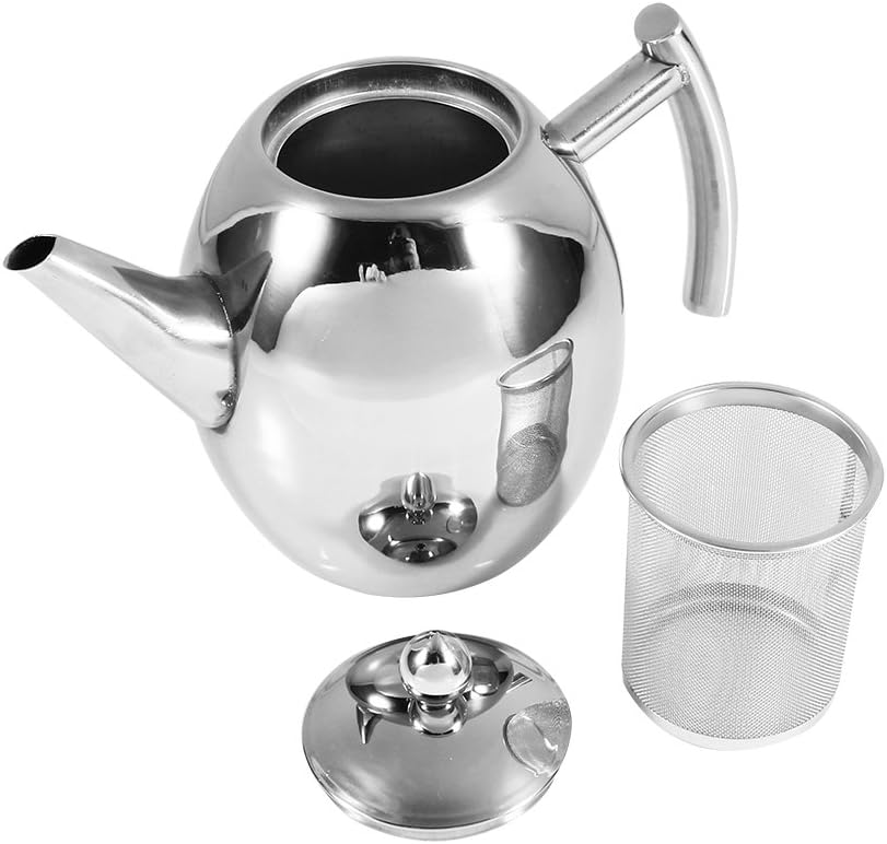 Coffee Tea Pot - Stainless Steel Teapot with Filter, Large Capacity Polished Kettle for Home, Hotel, Cafe (1000ML)
